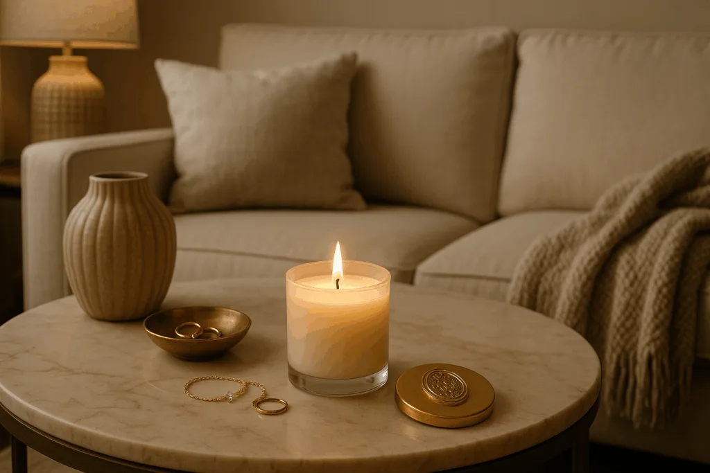 🕯️ 7 Enchanting Ways Custom Luxury Candles with Jewelry Décor Inspire Magical Brand Stories 5 luxury interior scene featuring Circe Home custom luxury candles with jewelry décor