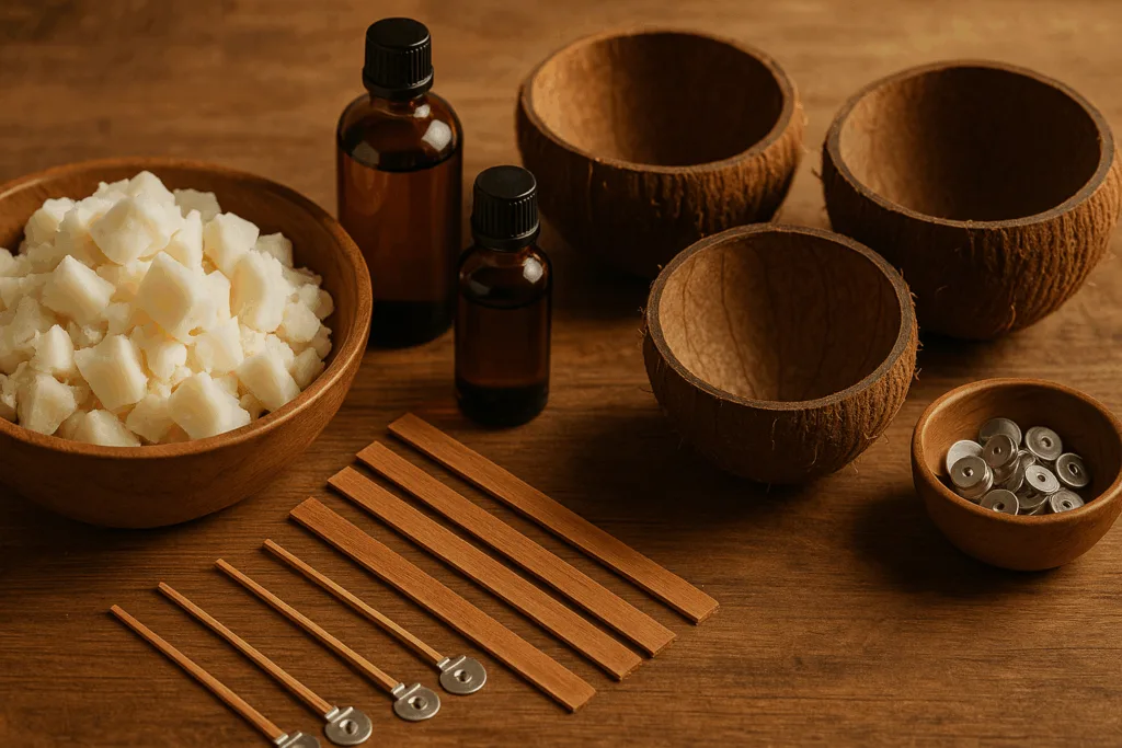 10 Benefits of Coconut Shell Candle Wholesale for Eco Brands 2 Materials used in Coconut Shell Candle Wholesale production.