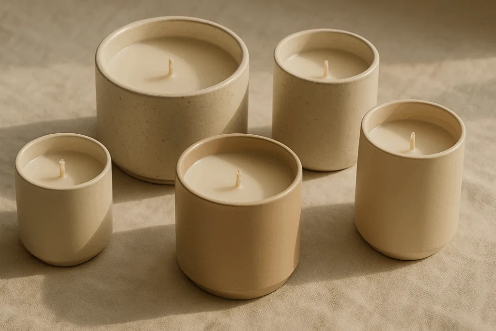 9 Inspiring Sustainable Candle Design Trends 2025 That Redefine Natural Luxury 2 Neutral ceramic sustainable candles inspired by 2025 design trends.