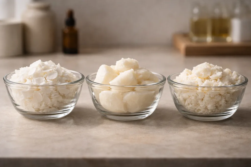 How to Choose a Candle Manufacturer for Luxury Candle Brands 3 Comparison of premium candle wax types used in luxury candle manufacturing for clean and even burn