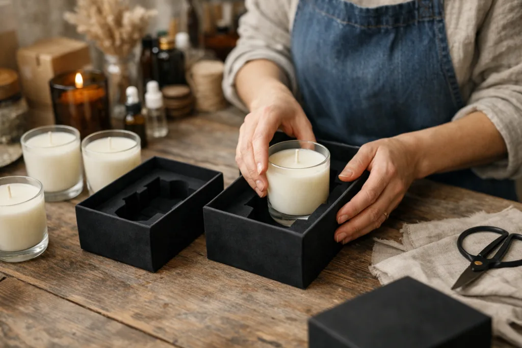 How to Launch a Candle Brand with Custom Boxes & Luxury Packaging 2 boxing custom candle scenejpg