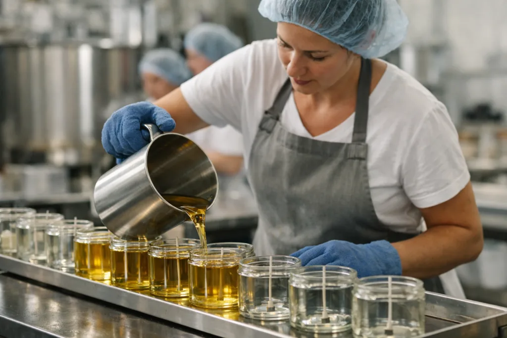 How Candle Factories Calculate Your Custom Order Cost 2 candle factory pouringjpg