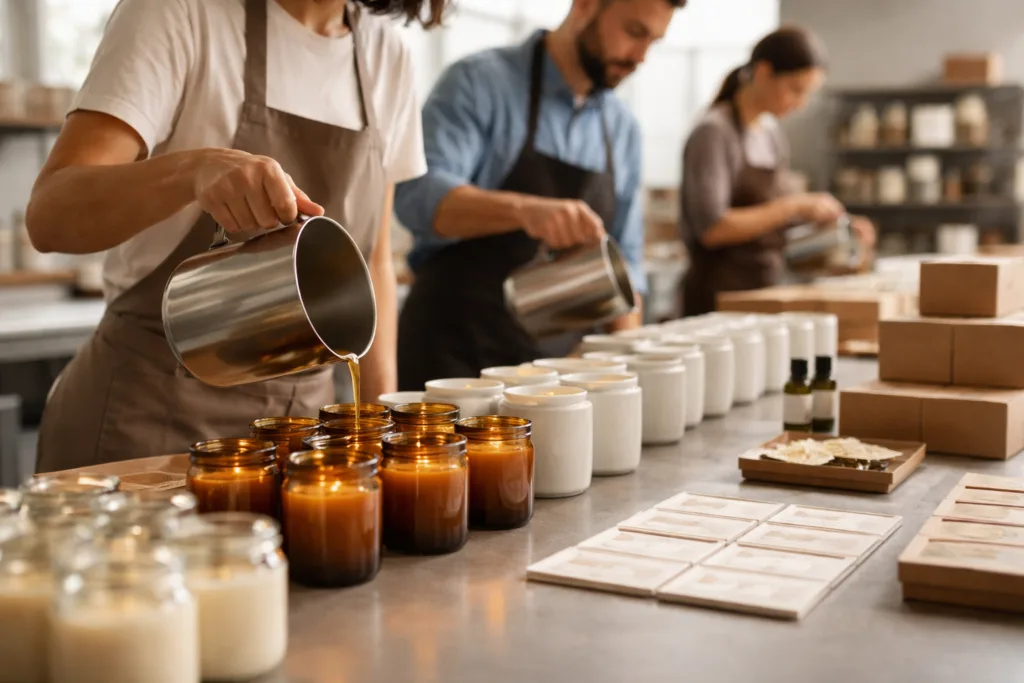 OEM Candle MOQ Explained: Wax, Vessels, Boxes, Labels & Setup Fees 2 candle manufacturing processjpg