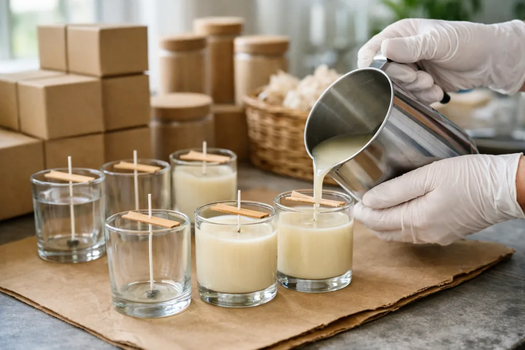 Eco-Friendly Custom Scented Candles for Green Brands 2 candle pouring eco packagingjpg