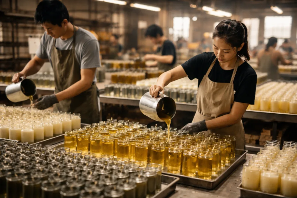 How to Source Candle Suppliers in China: Complete Import Guide (2026) 2 candle pouring factoryjpg