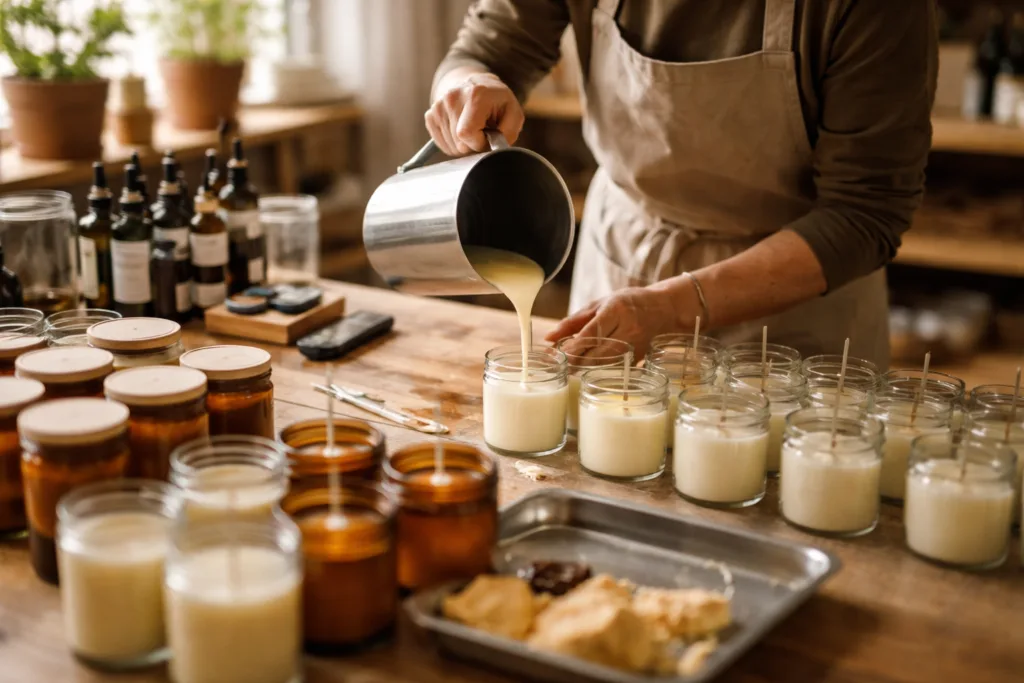 How to Start a Candle Business for Wholesale or Retail – What You Must Know 2 candle pouring labelingjpg