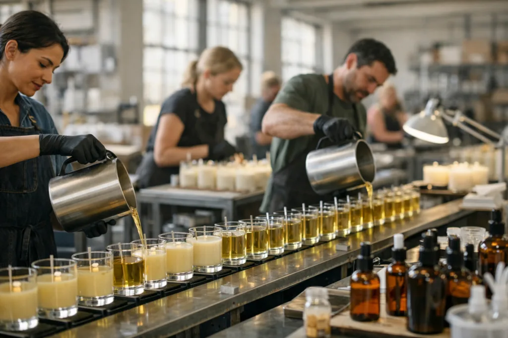 Why Candle Factories Require 500 Units: Labor, Material, and Setup Costs 2 candle pouring process factoryjpg