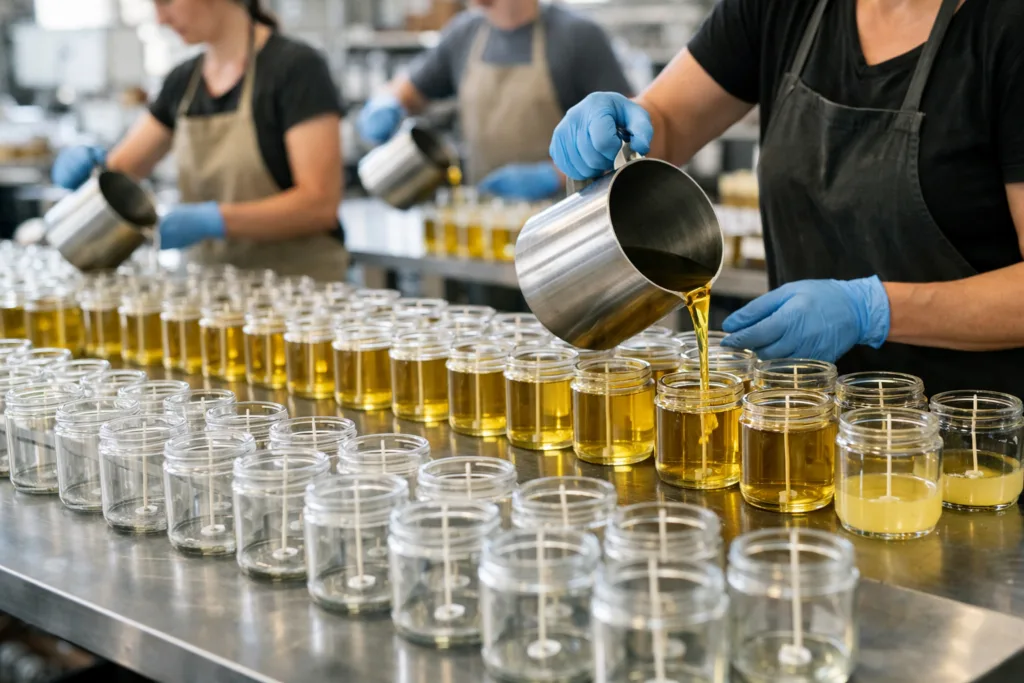 How to Start a Candle Business with Glass Jars: Low MOQ, Private Label Guide 2 candle pouring processjpg