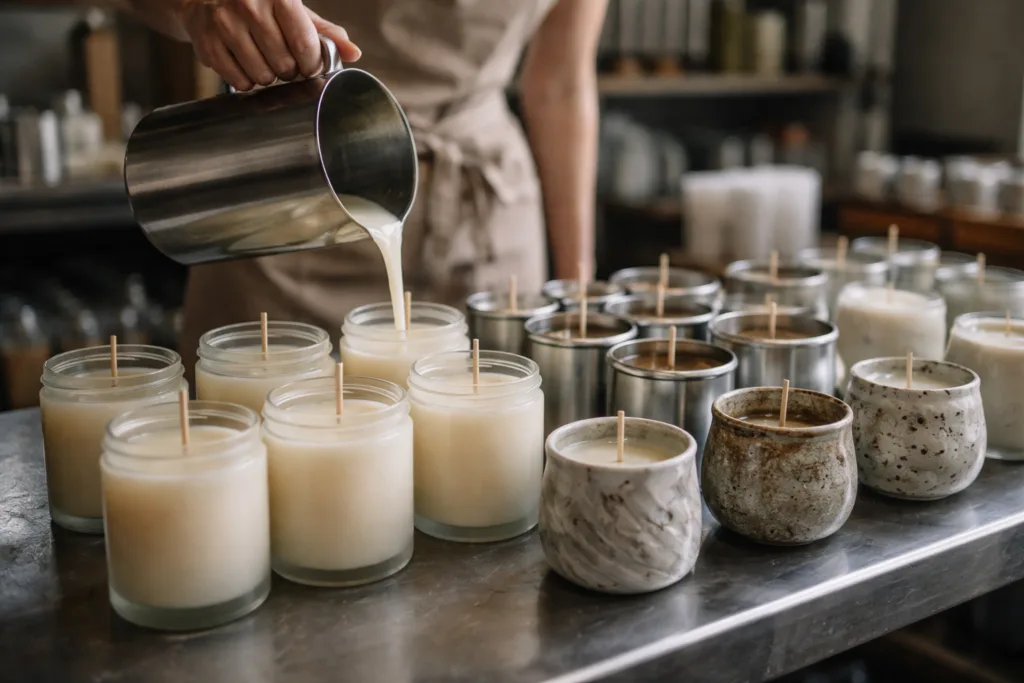 9 Pro Tips for Choosing Candle Vessels: Glass Jars, Tins, or Ceramic 2 candlemaking handpour processjpg