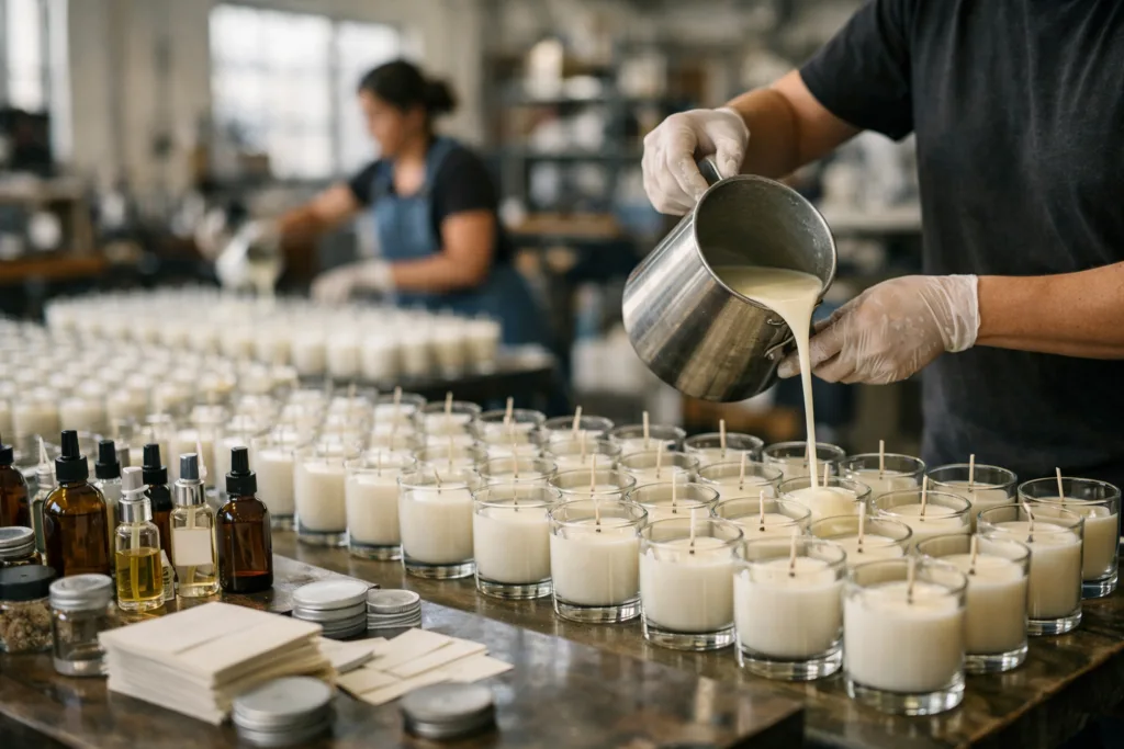 MOQ for Glass Jar Candles: What Determines the Minimum Order? 2 hand pour candle factoryjpg
