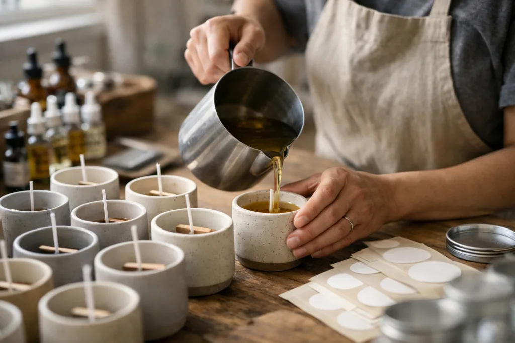 9 Key Risks of Candle Production Lead Time: Optimize Your OEM Schedule 2 hand pouring oem candlesjpg