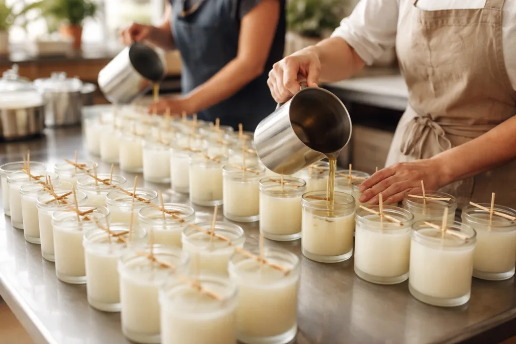 How to Start a Candle Business on a Budget (Start with Only 100–300 Units handmande candles) 2 hand pouring smallbatchjpg