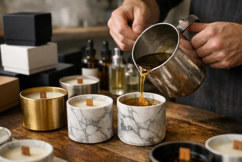 Luxury Candle Customization for Premium Brands 2 luxury candle pour processjpg