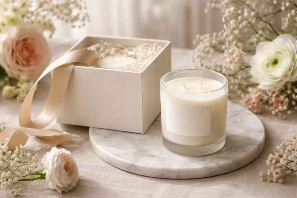 Start a Candle Business with Custom Packaging: Box, Labels, Branding Tips 3 luxury candle unboxingjpg