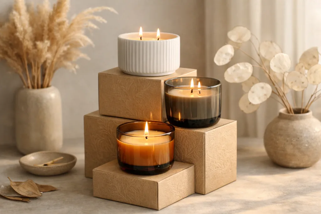 How to Launch a Candle Brand with Custom Boxes & Luxury Packaging 3 luxury candles minimalistjpg