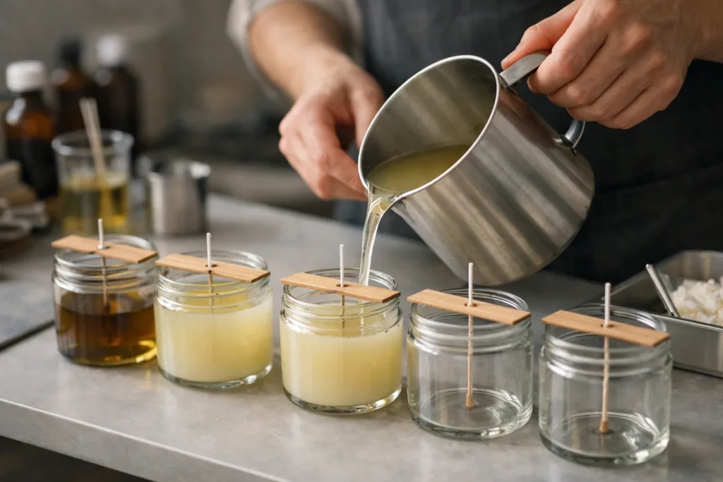 MOQ vs Unit Price: Why Fewer Candles Mean Higher Cost 2 pouring candle processjpg