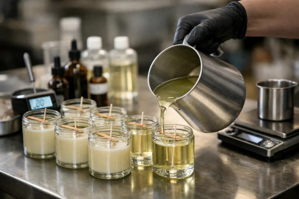 Custom Scented Candle Manufacturing Guide 2 pouring scented candle waxjpg