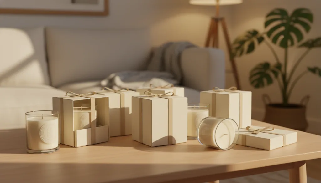 Choosing the Right Glass Vessel 25 A styled arrangement displaying glass candle containers as premium gifts, reinforcing both quality and design-led aesthetics.