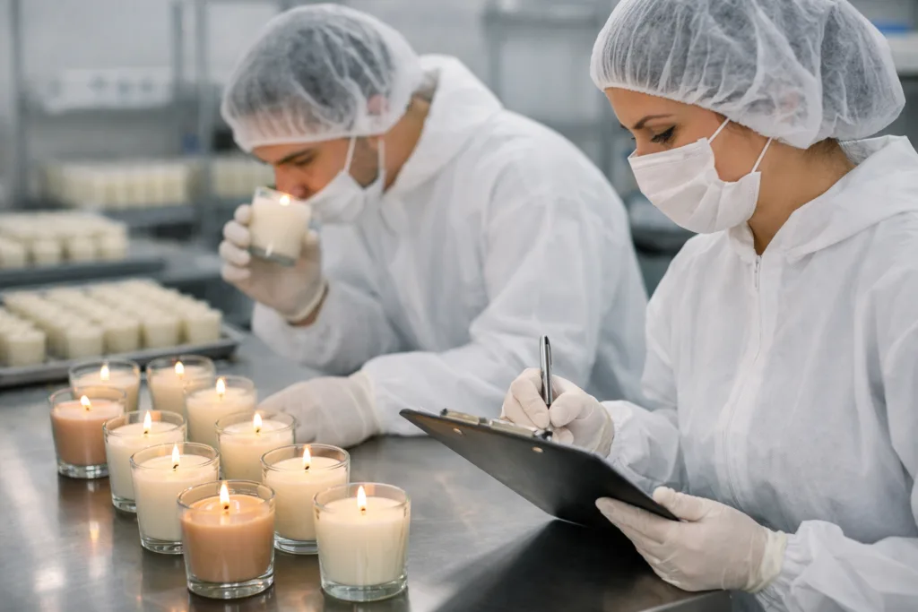 How MOQ Ensures Consistency and Quality in Large-Scale Candle Production 2 qc fragrance burn testingjpg
