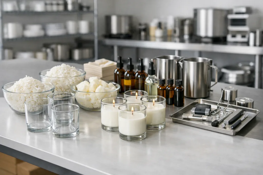 How to Find Reliable Candle Manufacturers for US Brands 1 Professional candle manufacturing workspace for private label candle brands in the US