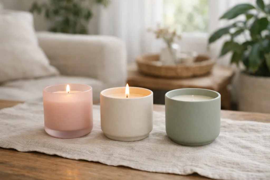 How to Start a Candle Business with Eco-Friendly Soy Wax 11 Showcasing stylish soy candles as luxury décor, emphasizing clean burn and sustainable vessels.