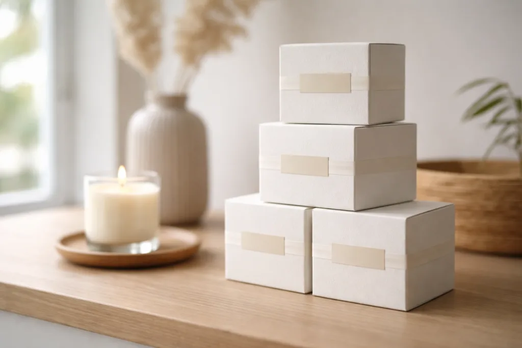 Private Label Scented Candles for Boutique Brands 3 stacked boutique candle boxesjpg