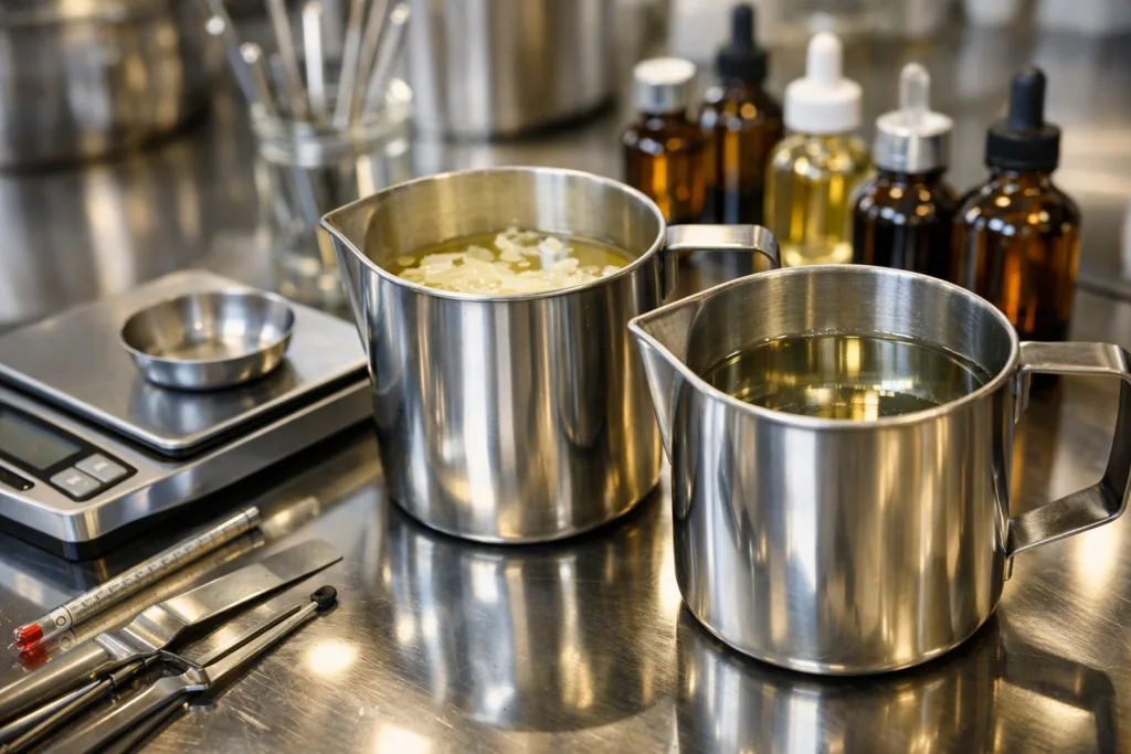 Inside a Candle Factory: Why MOQ Is Not Just a Number 1 wax fragrance blending workbenchjpg