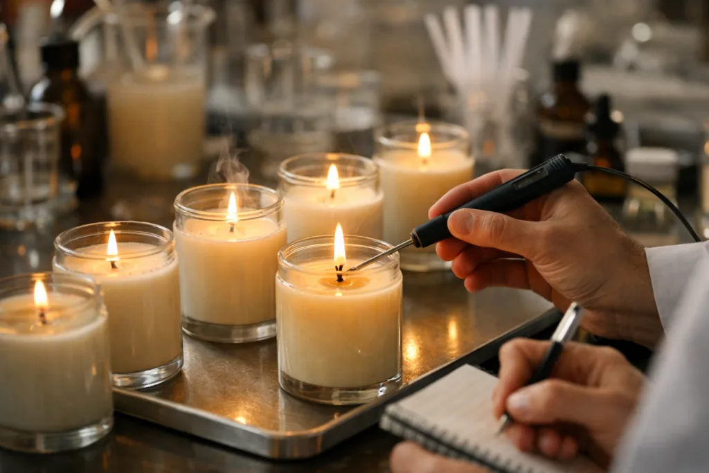 How to Choose Candle Wicks for Custom Scented Candles 2 wick qc lab testingjpg