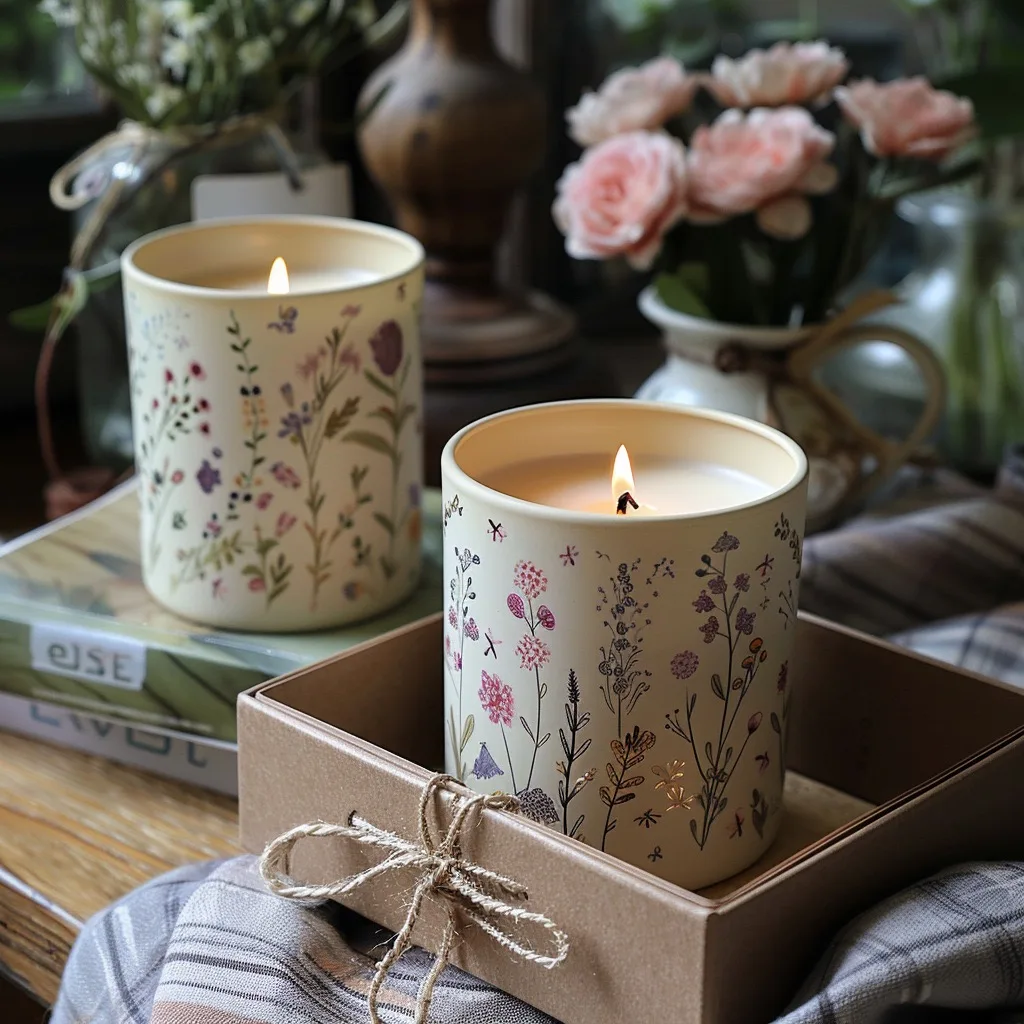 Top 7 Best Floral Ceramic Candle Jars with Botanical Illustration (2026 Buyer Guide) 3 Two floral ceramic candles glowing softly among flowers, creating a calm and romantic home atmosphere