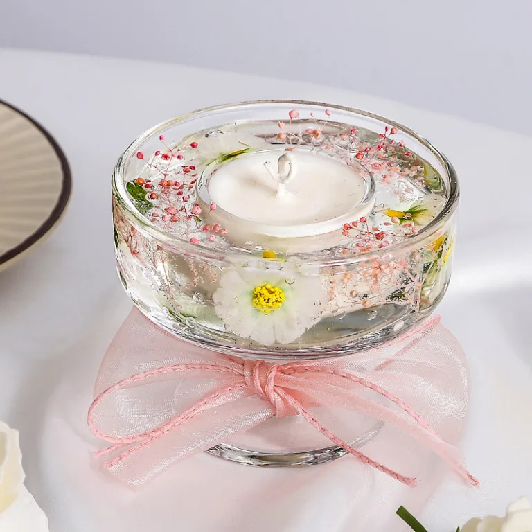 Floral Gel Candle with Floating Tealight1