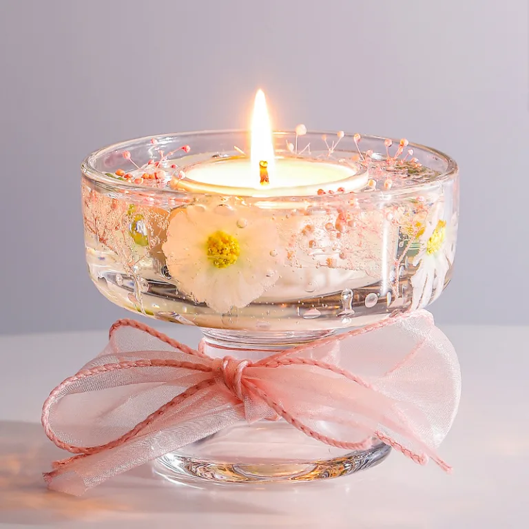 Floral Gel Candle with Floating Tealight2
