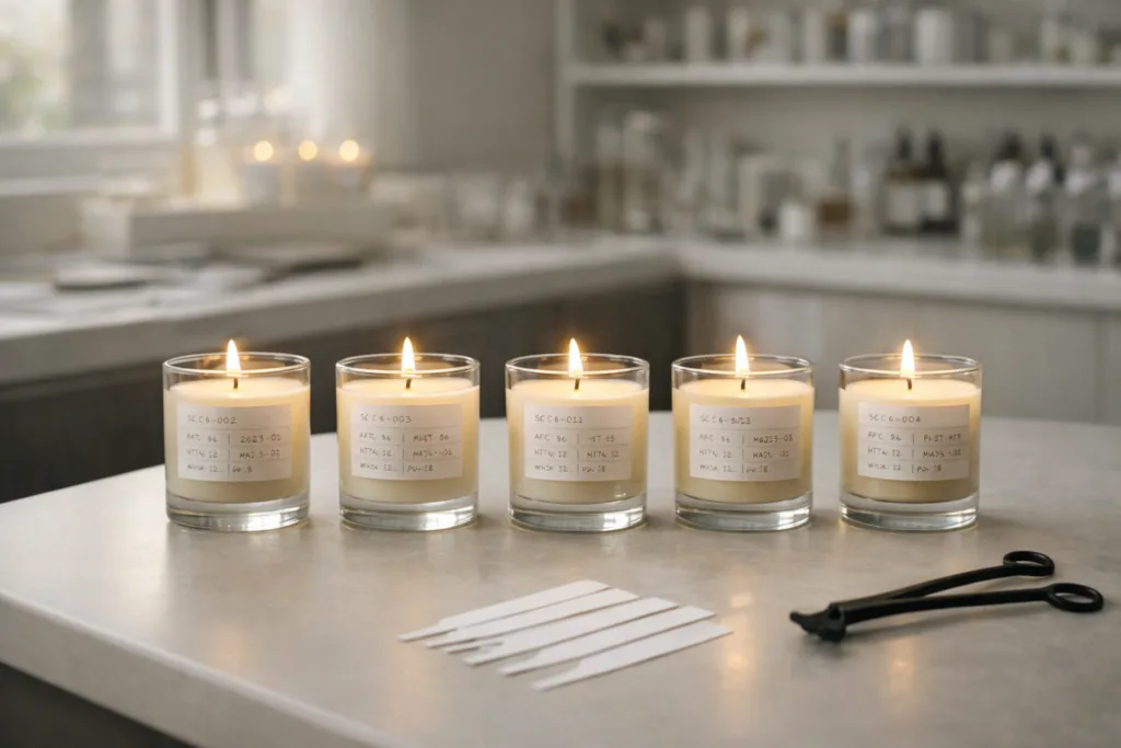 How We Develop Custom Scents for Our Bespoke Luxury Candle Brand 5 Finished bespoke luxury candles representing a brand’s signature scent and identity