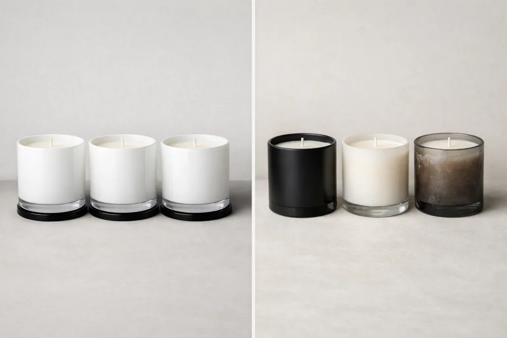 Bespoke Luxury Candle Brand: A Complete Guide for Boutique & Hotel Buyers (Top Buyer Insights) 2 Comparison between standard private label candles and bespoke luxury candles showing differences in design and detail
