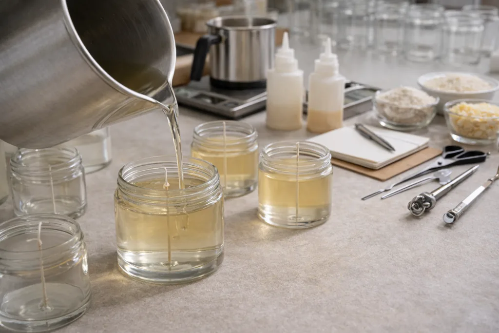 Gel vs Wax Candles: Choosing the Right Candle Type for Your Brand 4 Candle manufacturing process showing quality control for gel and wax candles