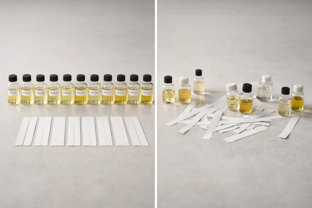 How We Develop Custom Scents for Our Bespoke Luxury Candle Brand 3 Comparison between controlled bespoke fragrance development and unstructured trial-and-error scent creation