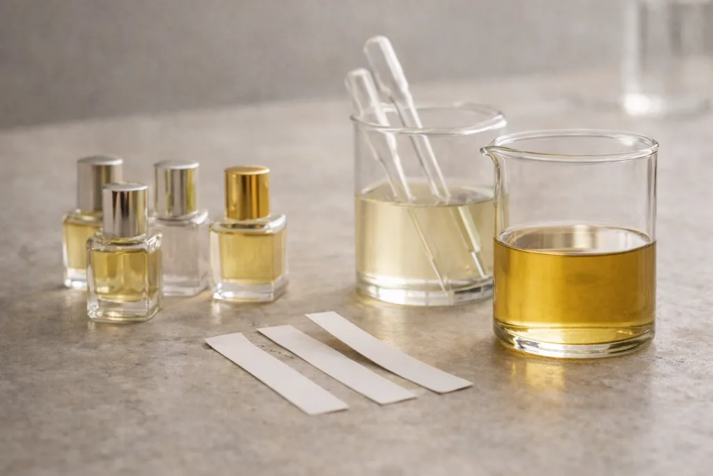 What Are Bespoke Scented Candles? A Practical Guide for US Brands 3 Custom fragrance design for bespoke scented candles, showing perfume oils, scent blending, and fragrance development for brands