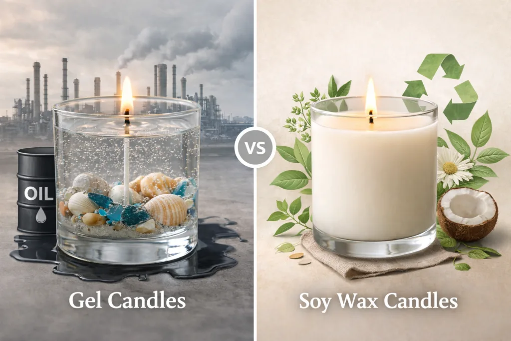 Are Gel Candles Eco-Friendly? The Truth Retail Buyers Must Know (2026 Guide) 3 Environmental impact comparison between gel candles and natural soy wax candles