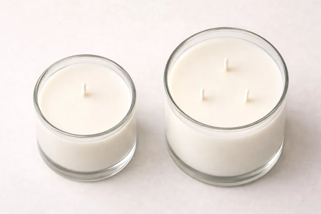 Jar Candle Size Guide: Common 4oz–22oz Jar Candle Sizes Explained 4 Large 16oz and 22oz jar candles showing double and triple wick configurations for even burning performance