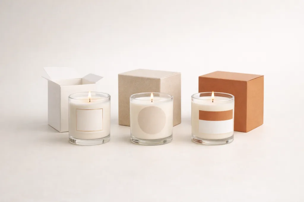 Semi-Custom Candle Production: The Smart Middle Ground for Growing Brands 2 Light semi-custom candles with curated packaging and fragrance selection