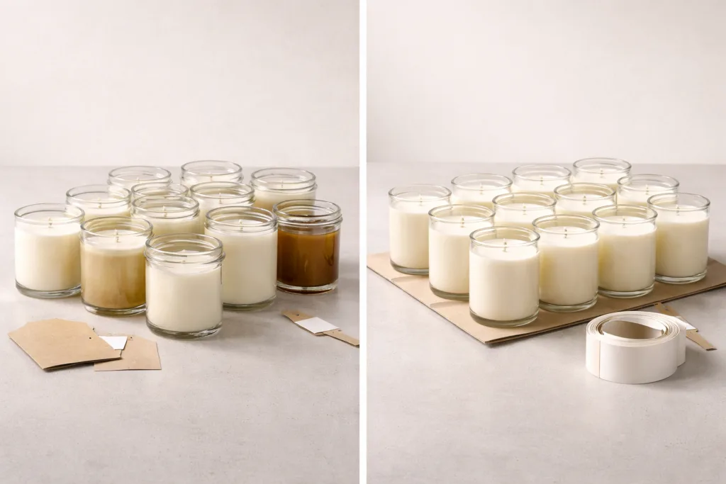 The Best MOQ Strategy for Personal Brands: Balancing Customization and Manufacturing Reality 3 Comparison of inconsistent low MOQ candle batches versus stable scalable production