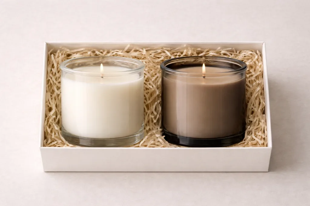 Best-Selling Scented Candle Gift Set Combinations That Actually Make Money 4 Two scented candles paired as a gift set with clear scent contrast and retail-friendly structure