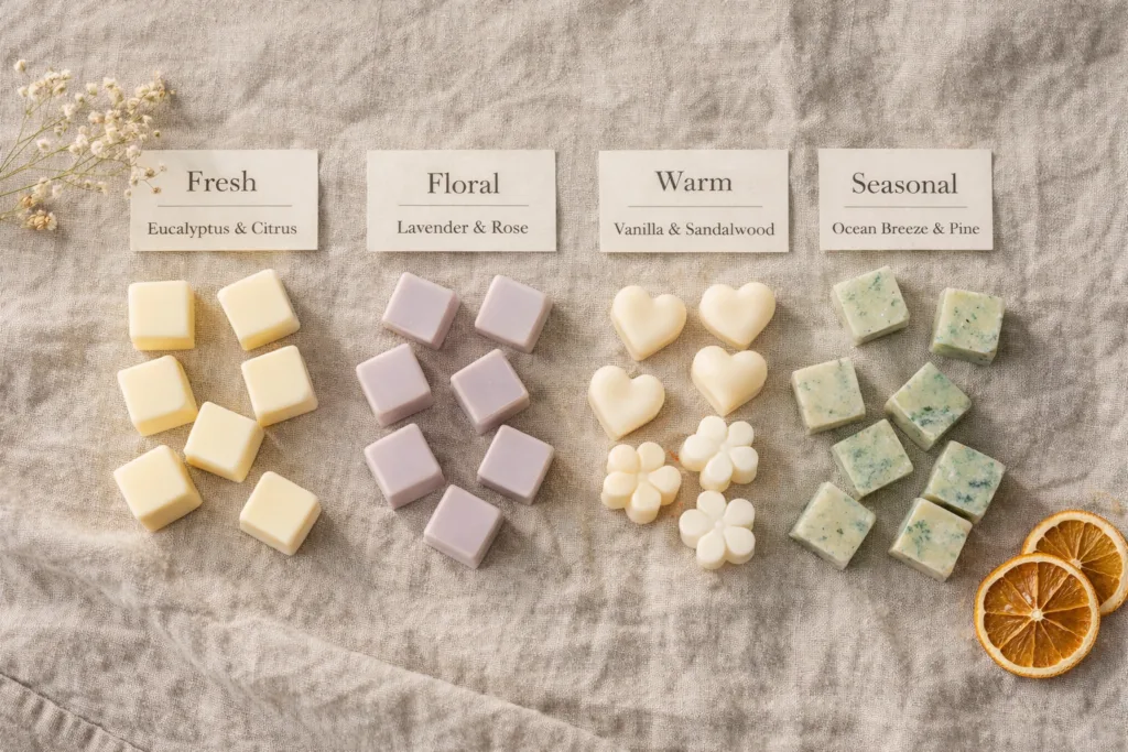 How to Build a Perfect Wax Melts Gift Box (Step-by-Step) 3 wax melts fragrance collection with fresh floral and warm scents