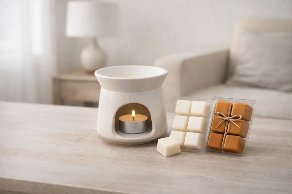 Best-Selling Candle Gift Sets for Retailers: Private Label & Custom Options 3 Wax melts and wax pot warmer gift set for private label home fragrance brands