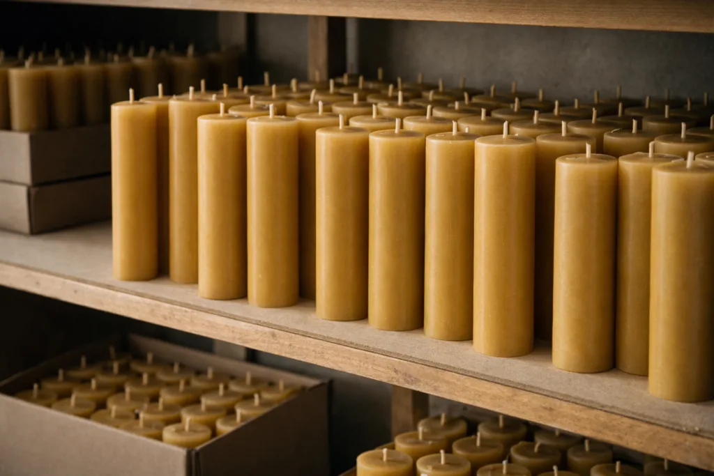 7 Reasons Churches Choose Beeswax Pillar Candles for Ceremonies 4 Beeswax pillar candles prepared for long-term church and ceremonial supply