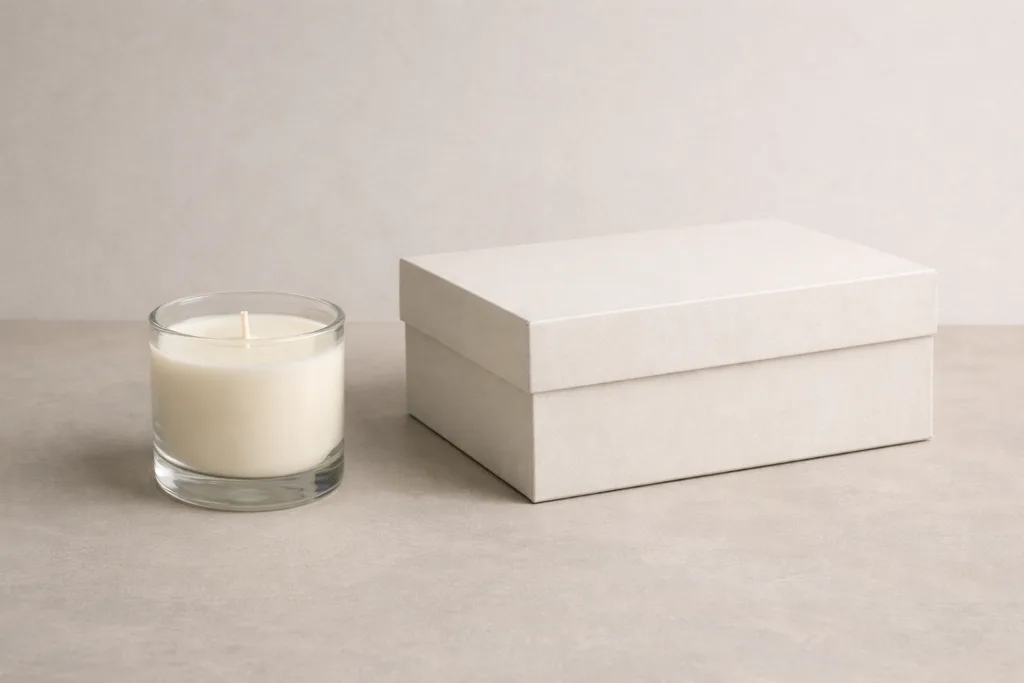 Where the Real Cost of Scented Candle Gift Sets Comes From (It’s Not the Candle) 5 Standard white candle gift box with custom sticker as a cost-effective alternative