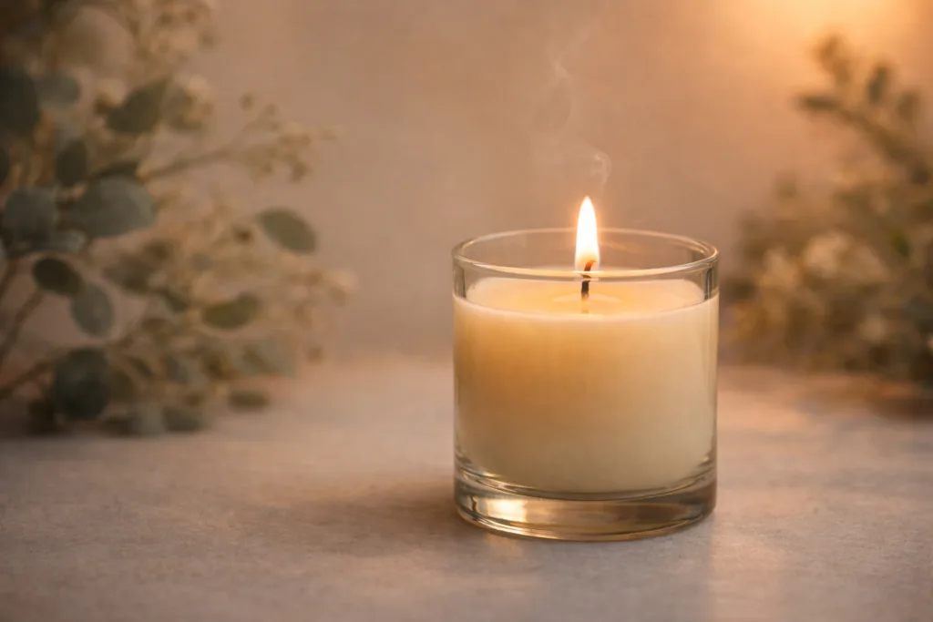 Why I Don’t Recommend Marble Candle Jars for Scalable Candle Brands 3 Lit scented candle in a simple glass jar emphasizing fragrance experience and burn quality over decorative containers
