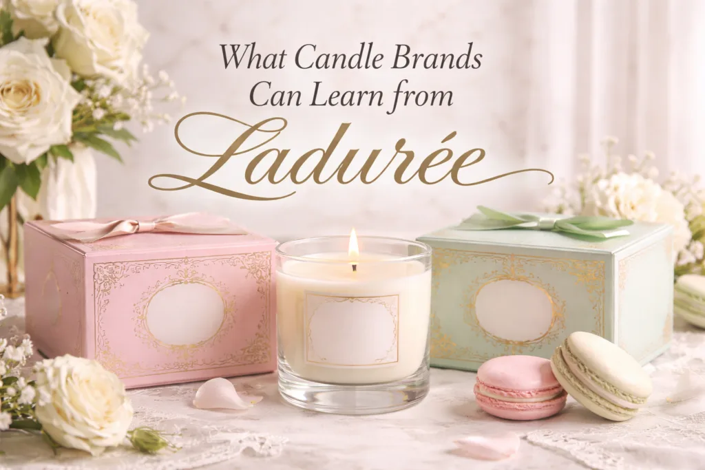 What Luxury Candle Brands Can Learn from Ladurée: Luxury Packaging and Brand Identity Strategy 1 French luxury candle packaging with ornate pastel rigid boxes inspired by Parisian luxury brand aesthetic