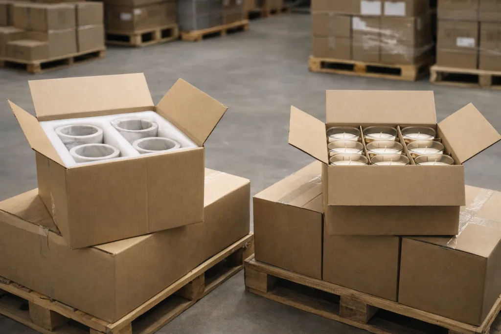 Why I Don’t Recommend Marble Candle Jars for Scalable Candle Brands 2 Heavy marble candle jars requiring reinforced packaging compared to lightweight glass candle jars in warehouse shipping conditions