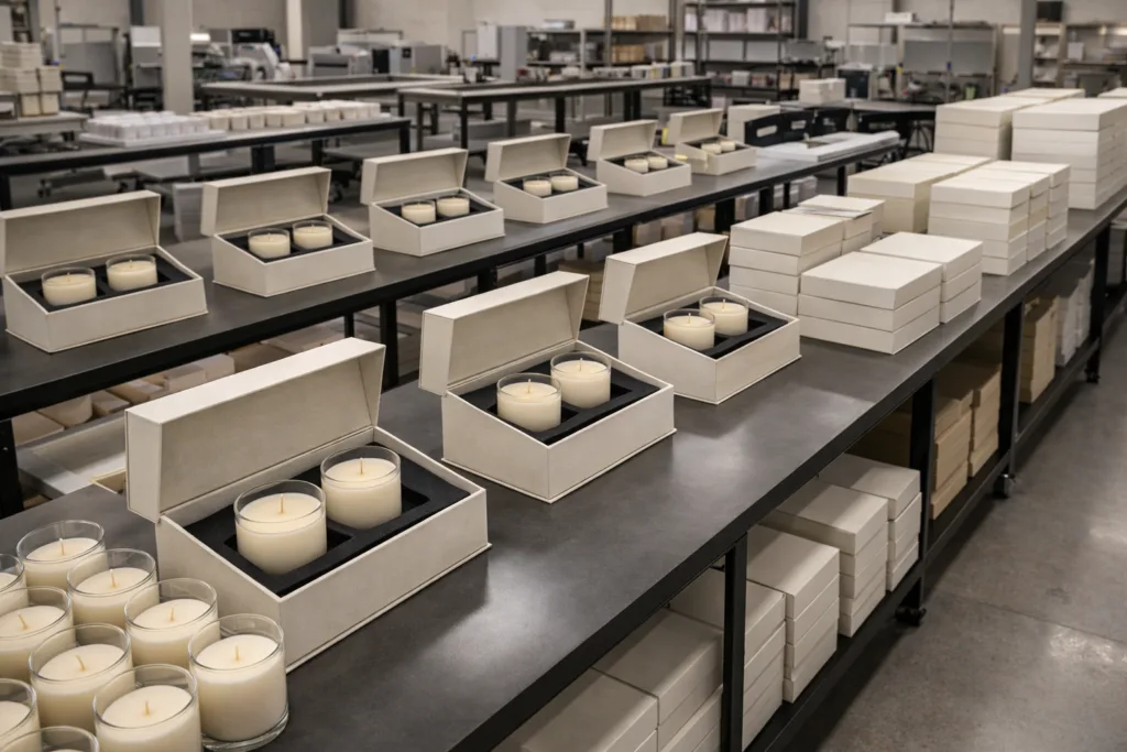 How Gift Sets Increase Average Order Value: A Strategic Guide for Professional Buyers 4 private label candle gift set production line showing scalable manufacturing capability
