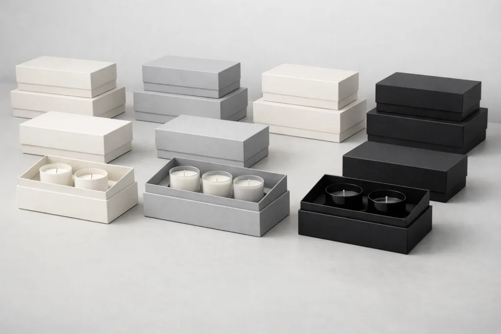 Top 12 Best Luxury Seasonal Candle Gift Sets for Retail in 2026 1 Bulk luxury seasonal candle gift sets arranged in structured rigid boxes for retail buyers, neutral tones, consistent packaging dimensions, 2026 collection planning